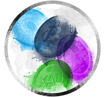 Coins in  a circular silver frame