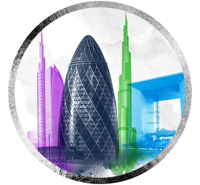 London skyline in a circular frame