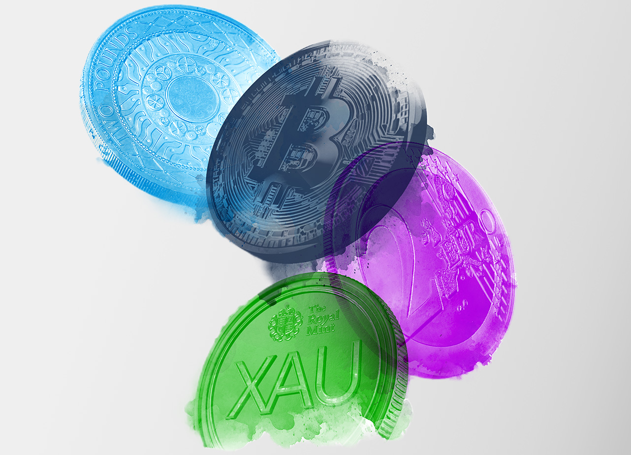 future of the city watercolour coin graphic