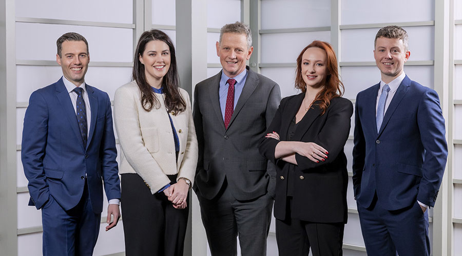 David Heneghan (Dispute Resolution and Immigration), Frances Colclough (Real Estate), Mark Walsh (Head of Ireland), Lorna Osborne (Corporate & Commercial) and Erc Walsh (Finance)