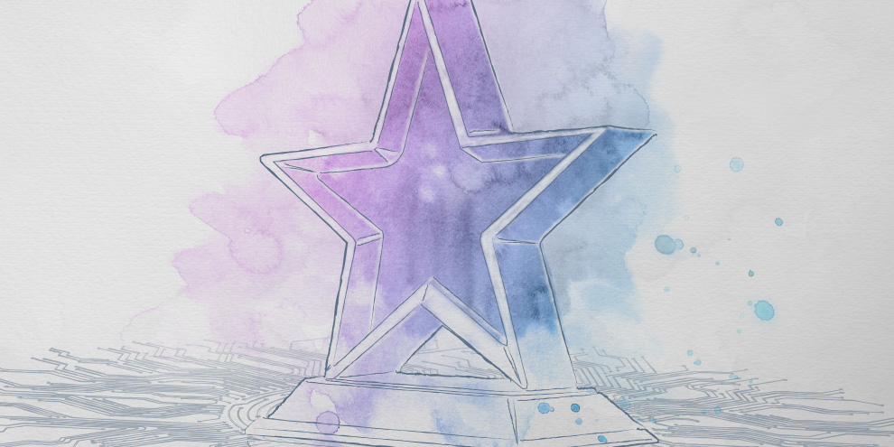 FT Innovation award star with cyan and purple watercolour